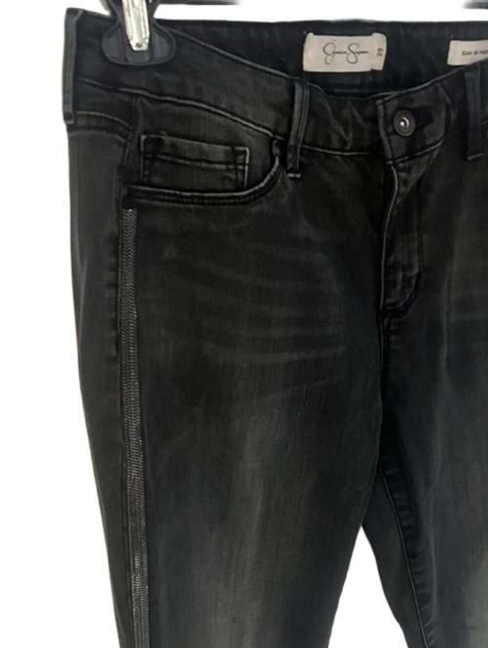 Jessica Simpson Skinny Jeans Size 29 Black Rhinestone Stripe Denim